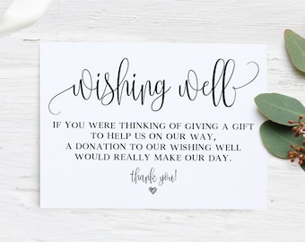 Wishing Well Wedding, Wishing Well Bridal Shower, In Lieu of Gift Honeymoon Fund Wording, Wedding Donation, No Gifts Please, Instead Of Gift