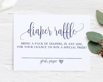 Navy Blue Diaper Raffle Ticket Template, Boy Diaper Raffle Invitation Insert, Bring A Pack Of Diapers In Any Size For Your Chance To Win