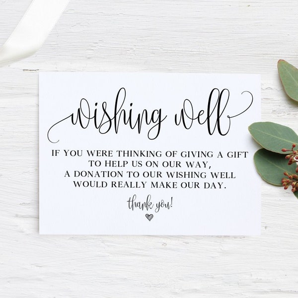 Wishing Well Wedding, Wishing Well Bridal Shower, In Lieu of Gift Honeymoon Fund Wording, Wedding Donation, No Gifts Please, Instead Of Gift