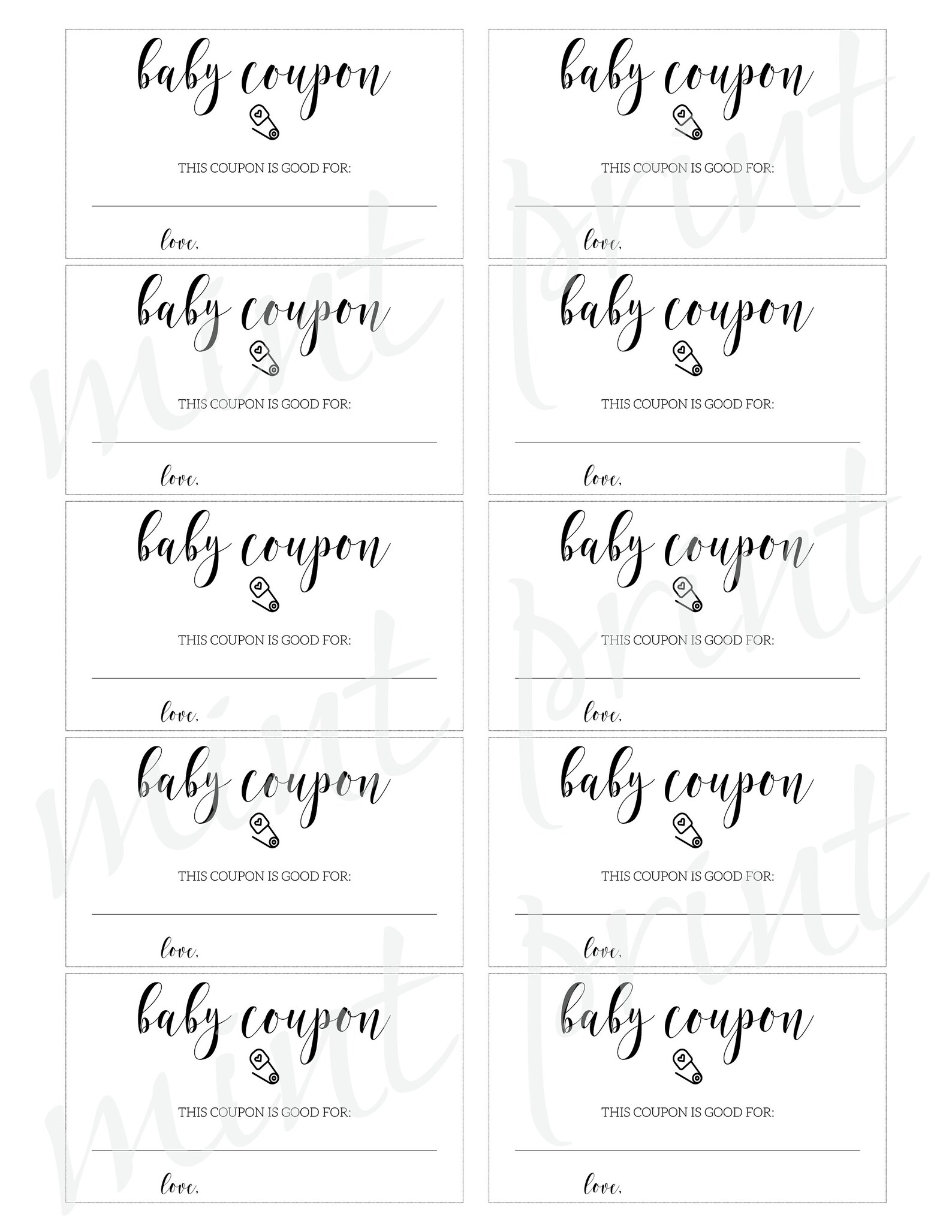 Instant Download Baby Coupon Printable Baby Shower Printable Etsy
