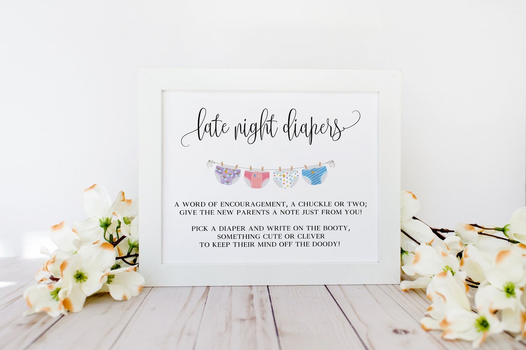 Late Night Diapers Baby Shower Game, Late Night Diapers Saying, Late ...