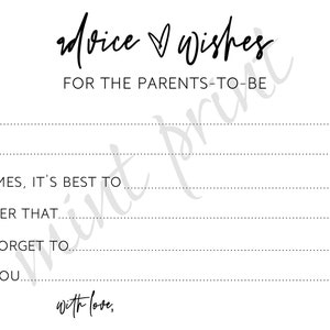 Advice for the Parents to Be Cards, Baby Shower Advice Download, Mommy ...