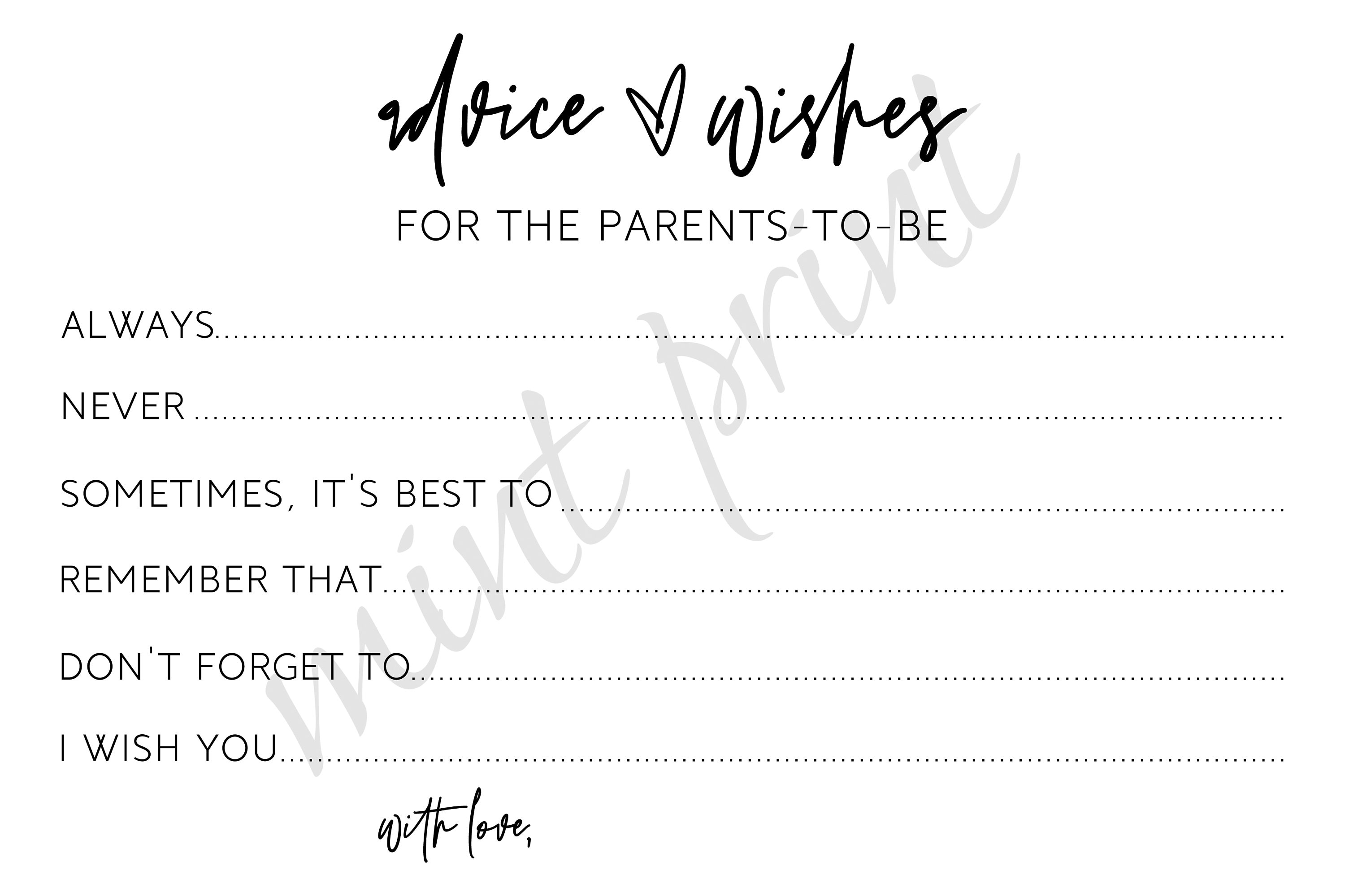 Advice for the Parents to Be Cards Baby Shower Advice Etsy