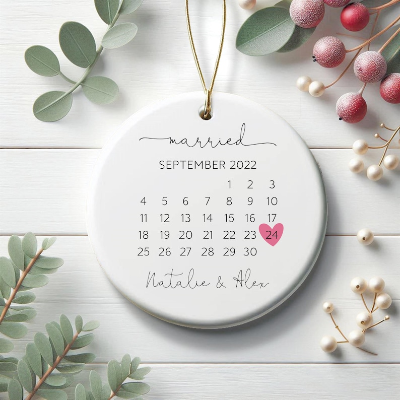 Personalized Wedding Date Ornament: Custom Married Christmas Keepsake