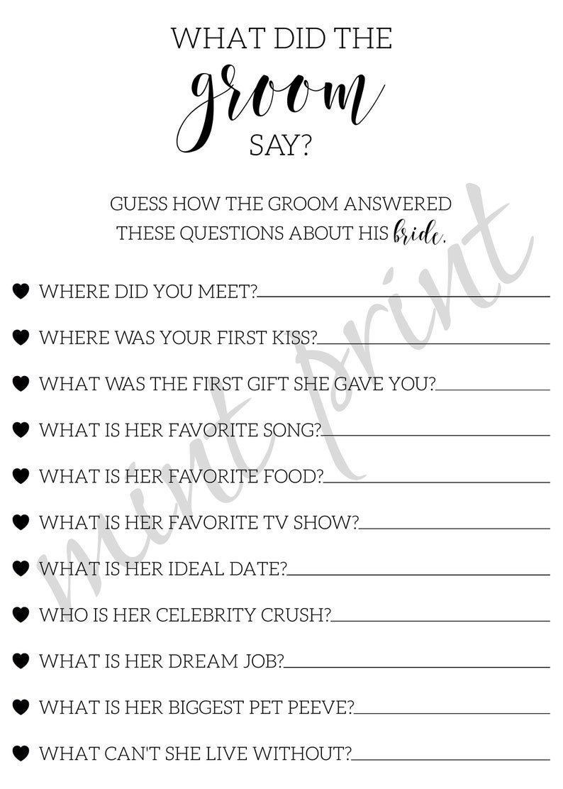 Instant Download What Did the Groom Say Bridal Shower Game | Etsy