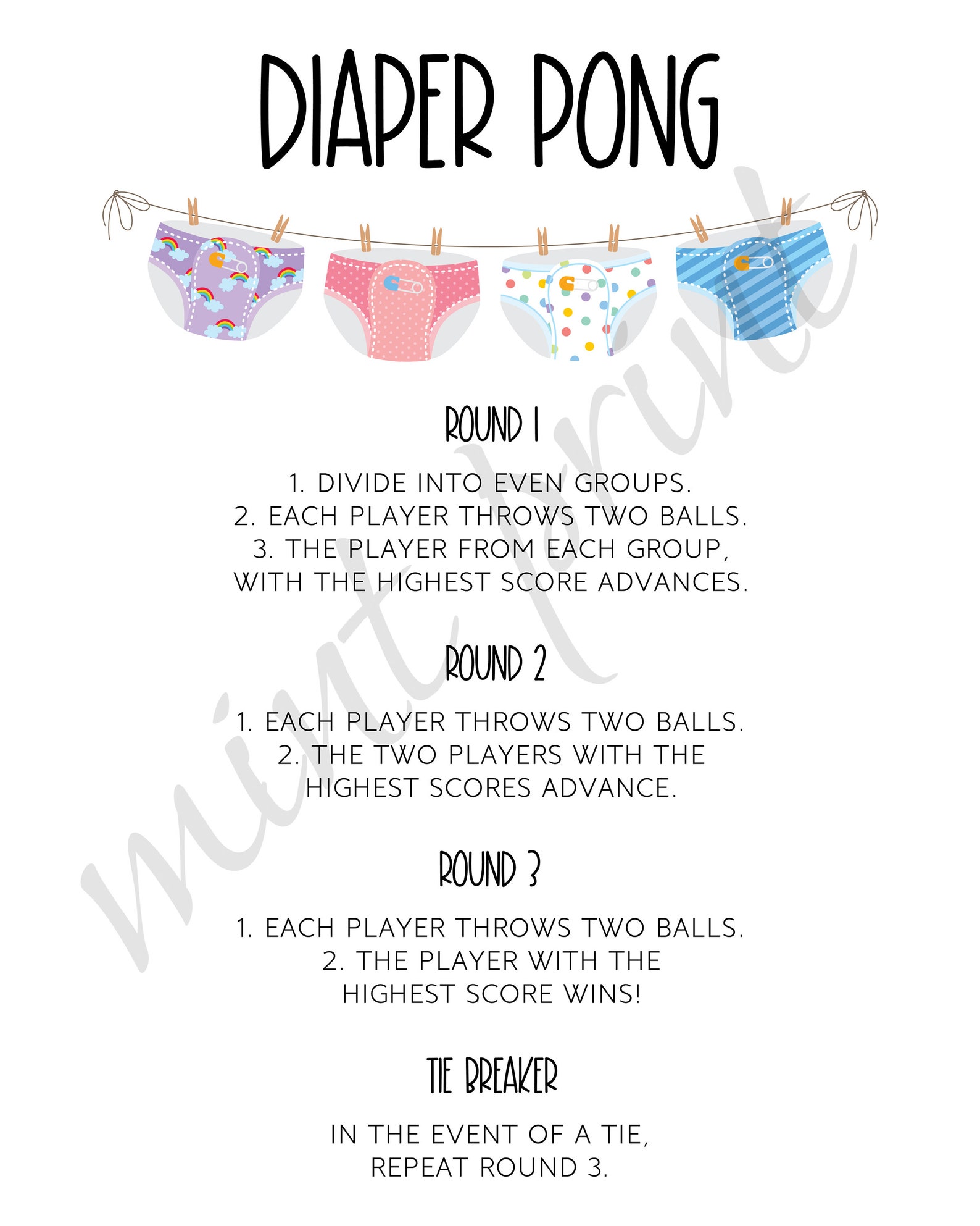 Diaper Pong Game Diaper Pong Baby Shower Game Diaper Pong Etsy