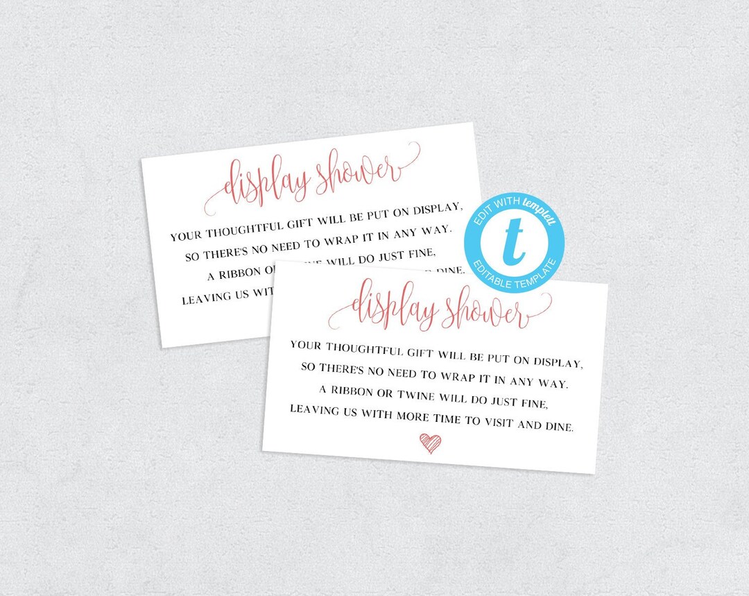 Editable Display Shower Insert, Display Shower Card, Display Shower