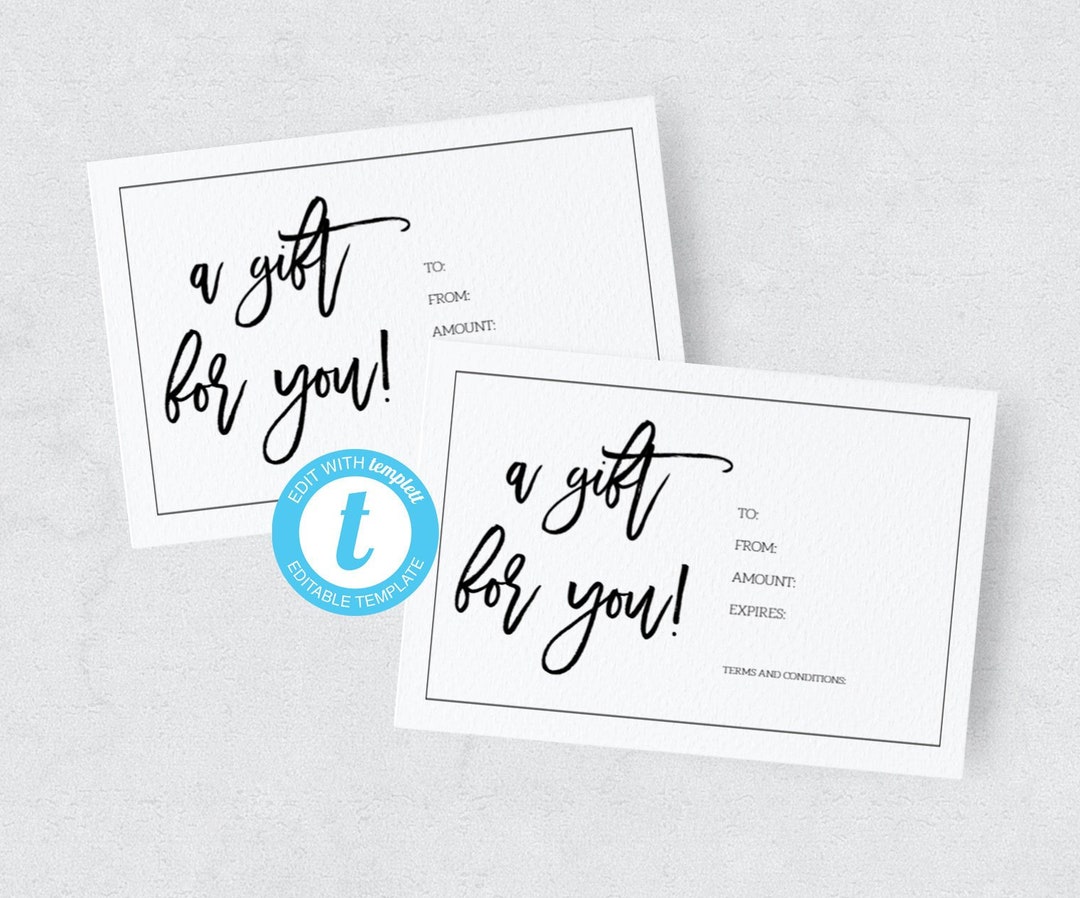 Edit Yourself Gift Certificate Gift Card Template Idea Gift - Etsy