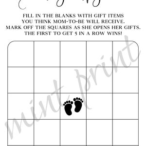 Baby Bingo Printable, Baby Bingo Template, Baby Bingo Game, Baby Bingo ...