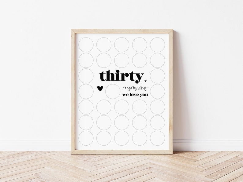 thirty reasons why we love you printable download sign for 30th birthday party
