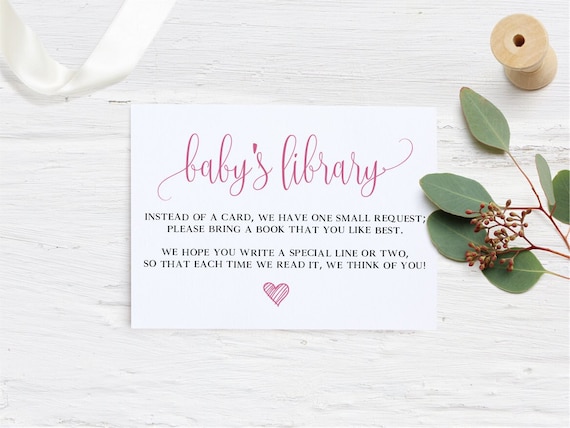Pink Book Request Card: Baby Shower Invitation Insert (PDF Download)