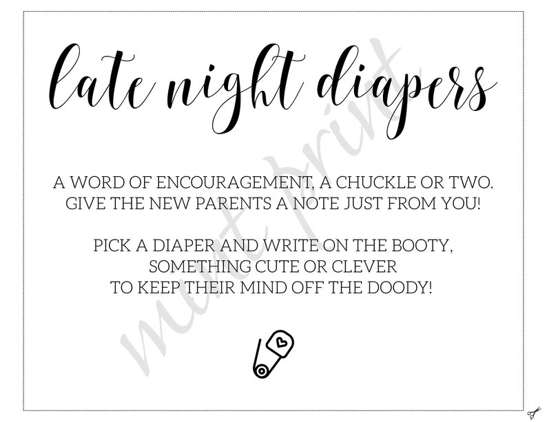 Late Night Diapers Baby Shower Game Late Night Diapers Sign Etsy
