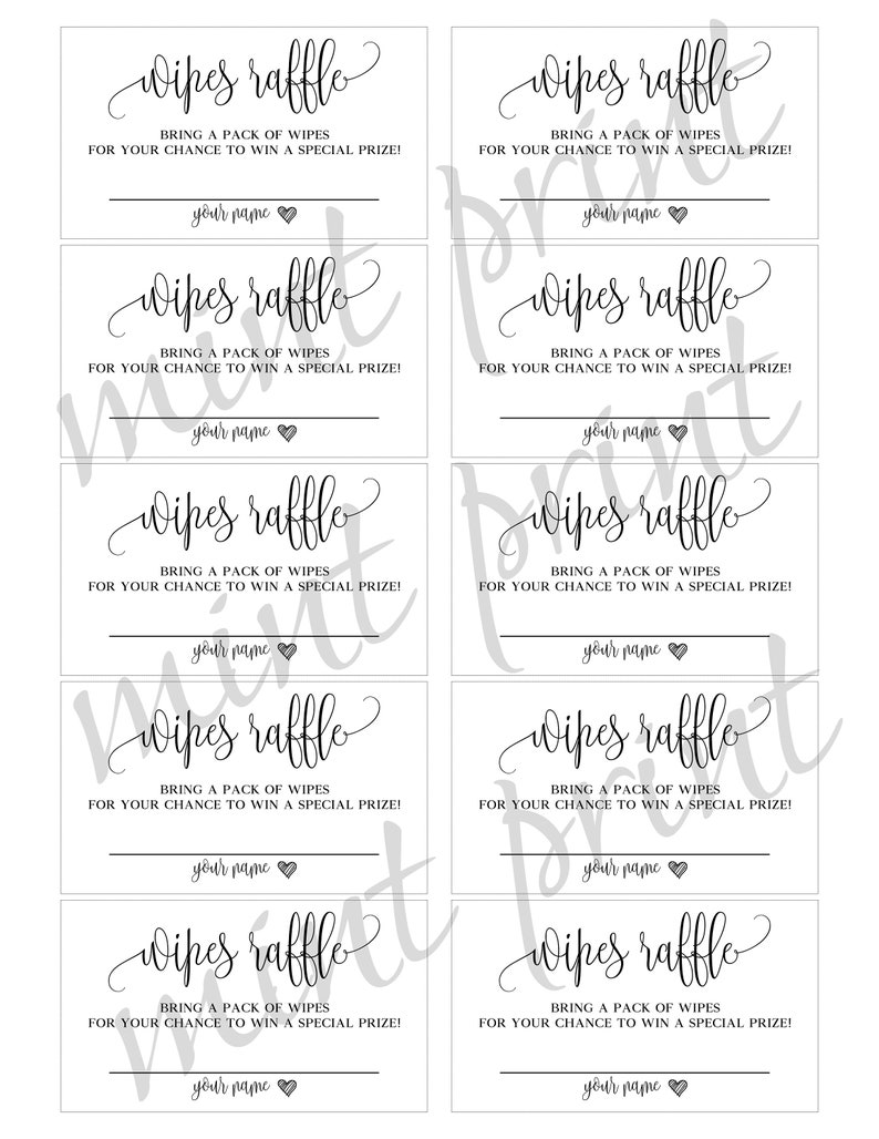 instant download wipes raffle ticket printable wipe raffle etsy