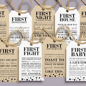 9 Milestone Wine Labels With Hearts, Milestone Wine Tags Bridal Shower Gift, Milestone Wine Labels Wedding, Print At Home Wine Basket Tags
