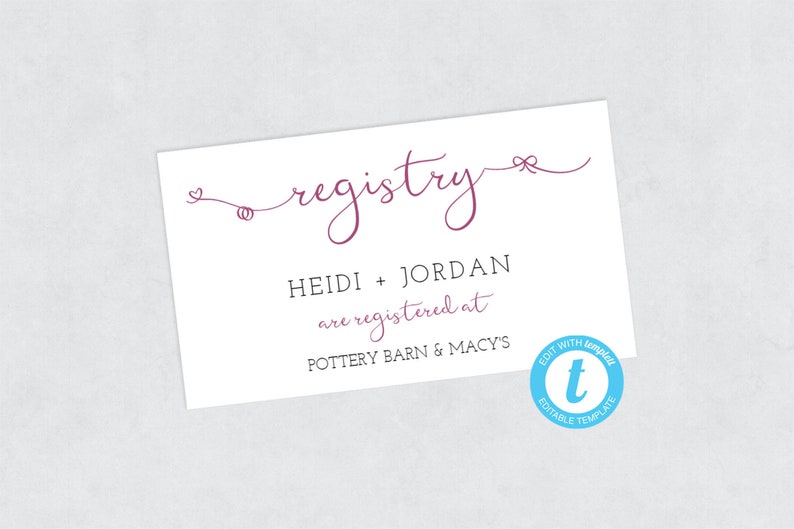Diy Editable Registry Card Insert Printable Registry Card Etsy