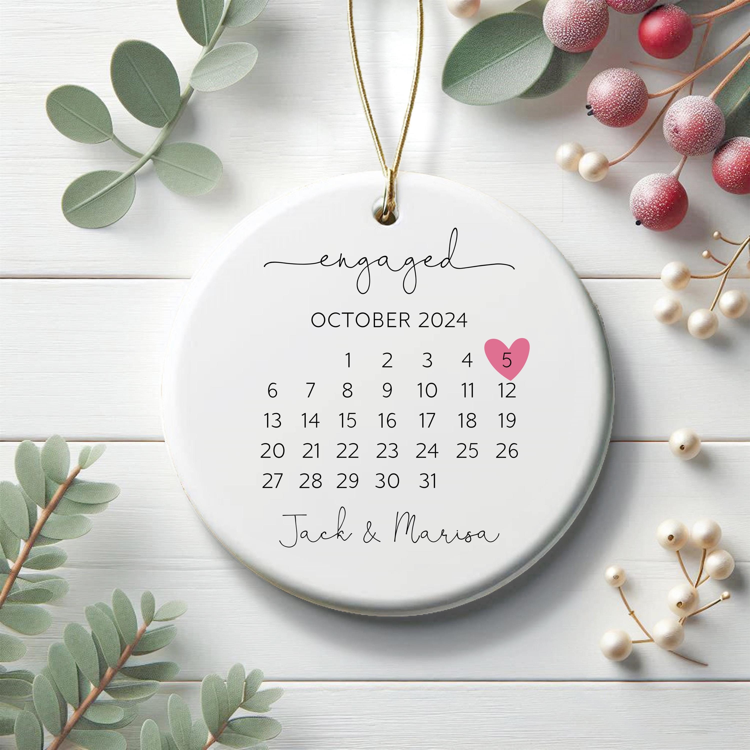 Engaged Gift Idea, Personalized Engagement Gift With Custom Calendar, Christmas Ornament With Engagement Date, Custom Calendar Ornament Gift