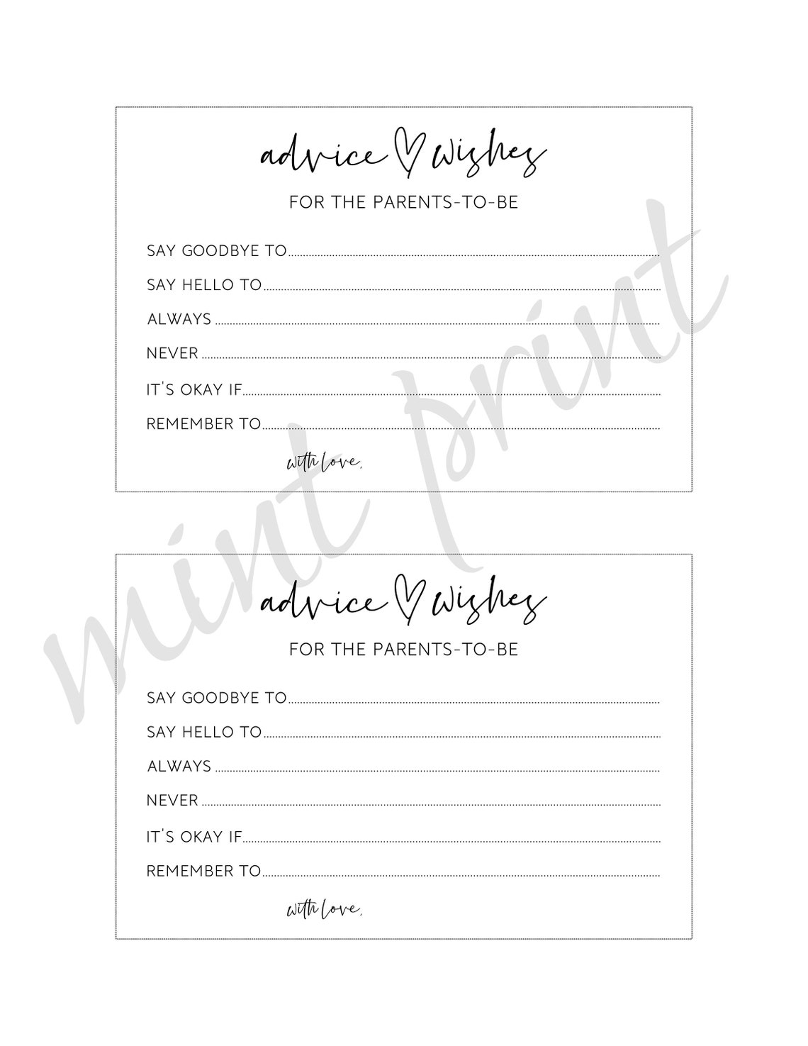 Advice for the Parentstobe Cards Baby Shower Advice Etsy