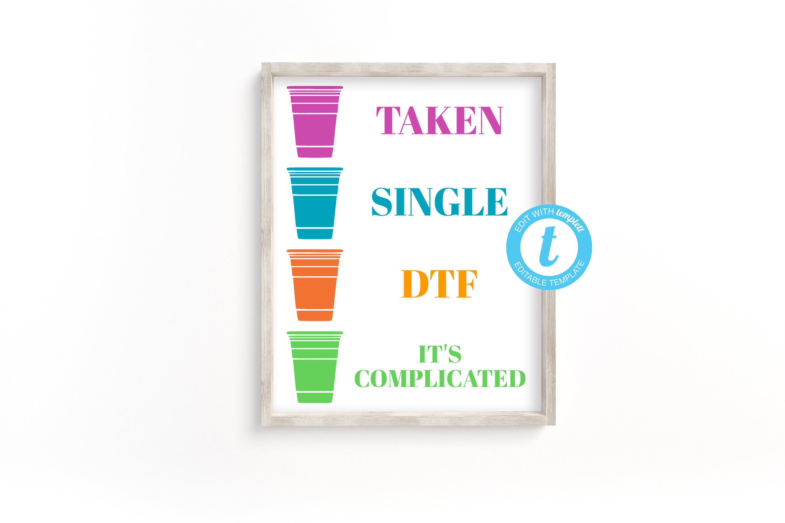 Colour coded drink cups for parties .. who is single and who is taken or  it's complicated