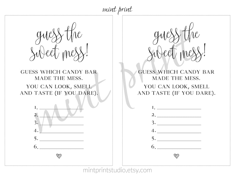 Guess the Sweet Mess Baby Shower Game: Candy Bar Game (PDF & JPG) - Etsy