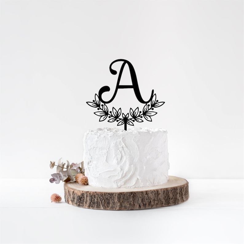 Monogram Cake Topper For Wedding Navy Letter Cake Topper Rose Gold Gold Acrylic Cake Topper Wooden Cake Topper Initial Single Letter
