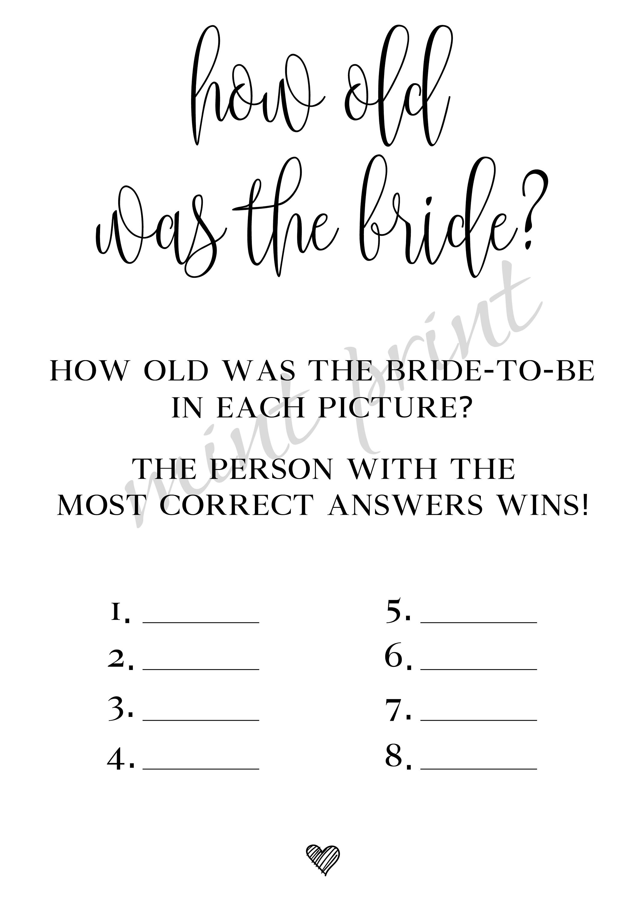 Instant Download How Old Was the Bride to Be How Old Was the - Etsy