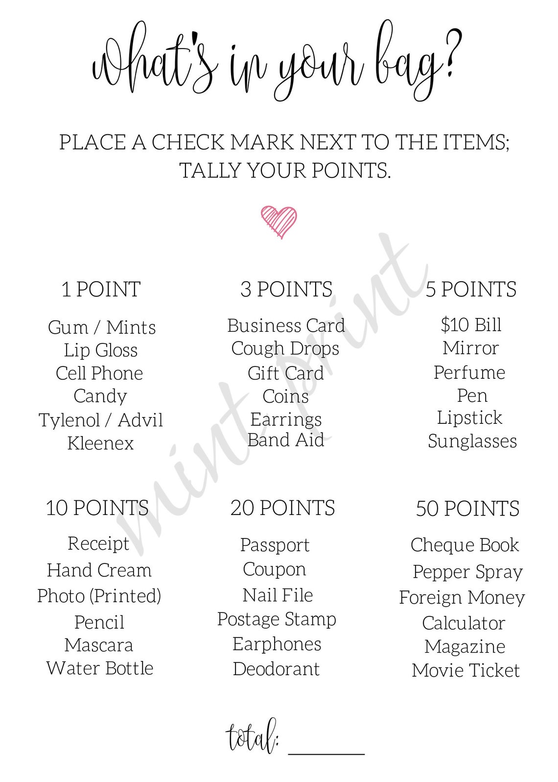 Editable What's in Your Purse Game What's in Your Bag Etsy