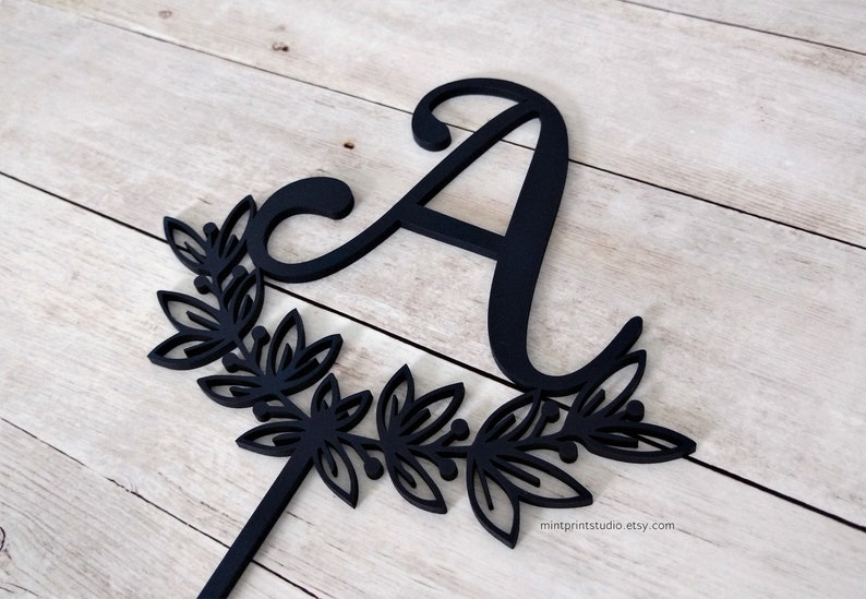Monogram Cake Topper For Wedding Navy Letter Cake Topper Rose Gold Gold Acrylic Cake Topper Wooden Cake Topper Initial Single Letter