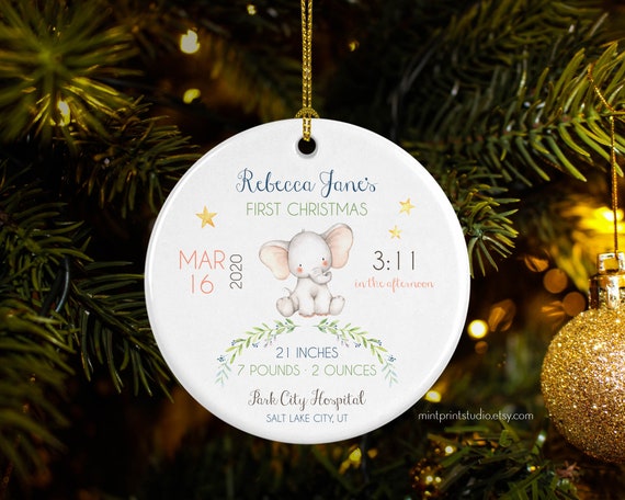 Christmas Dinner Salt Lake City 2022 Baby's First Christmas 2022 Ornament Baby Stats Elephant | Etsy