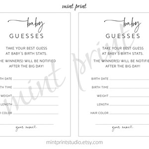 Baby Guesses Cards, Due Date Calendar Baby Shower, Baby Guess Game ...