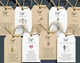 9 Marriage Milestone Wine Tags, Wine Tags Watercolor, First Year Milestone, Wine Poem Tag, Wine Basket Ideas For Firsts, Wine Bottle Tags