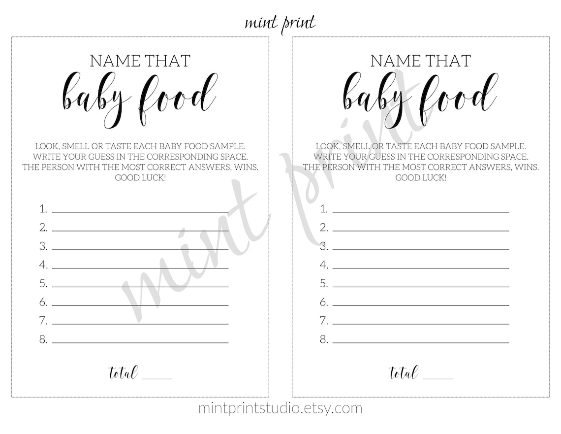 Name The Baby Food Game Printable