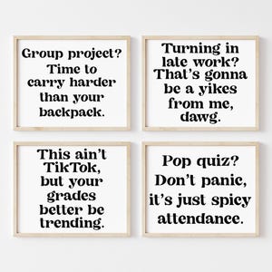 4-Pack Funny Classroom Poster Bundle, Teacher Signs For Classroom, Middle School Wall Art Pack, Gen Z Classroom Motivation Signs, Trending