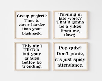 Funny Classroom Poster Bundle: Gen Z Teacher Signs (Digital Download)