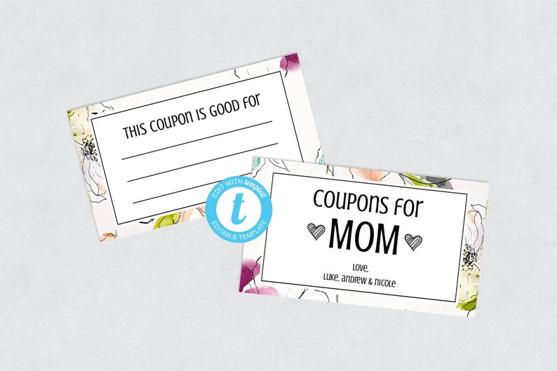 Editable Coupons for Mom Printable Coupons for Mom Birthday Etsy