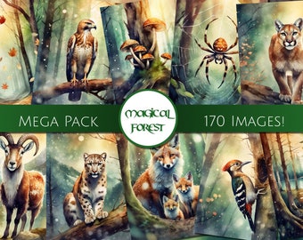 Magical forest digital images - Mega pack with 170 images to use in scrapbooking, junk journal or card making.