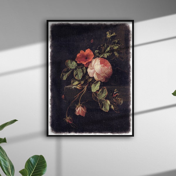 Old Masters series #10 - Still life with roses, Elias van den Broeck, wall art, painting, printable.