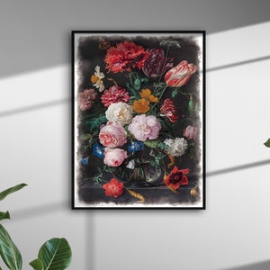 Oude Meesters serie #6 - Stilleven met bloemen in een glazen vaas, Jan Davidsz. de Heem, wall art, schilderij, printable.