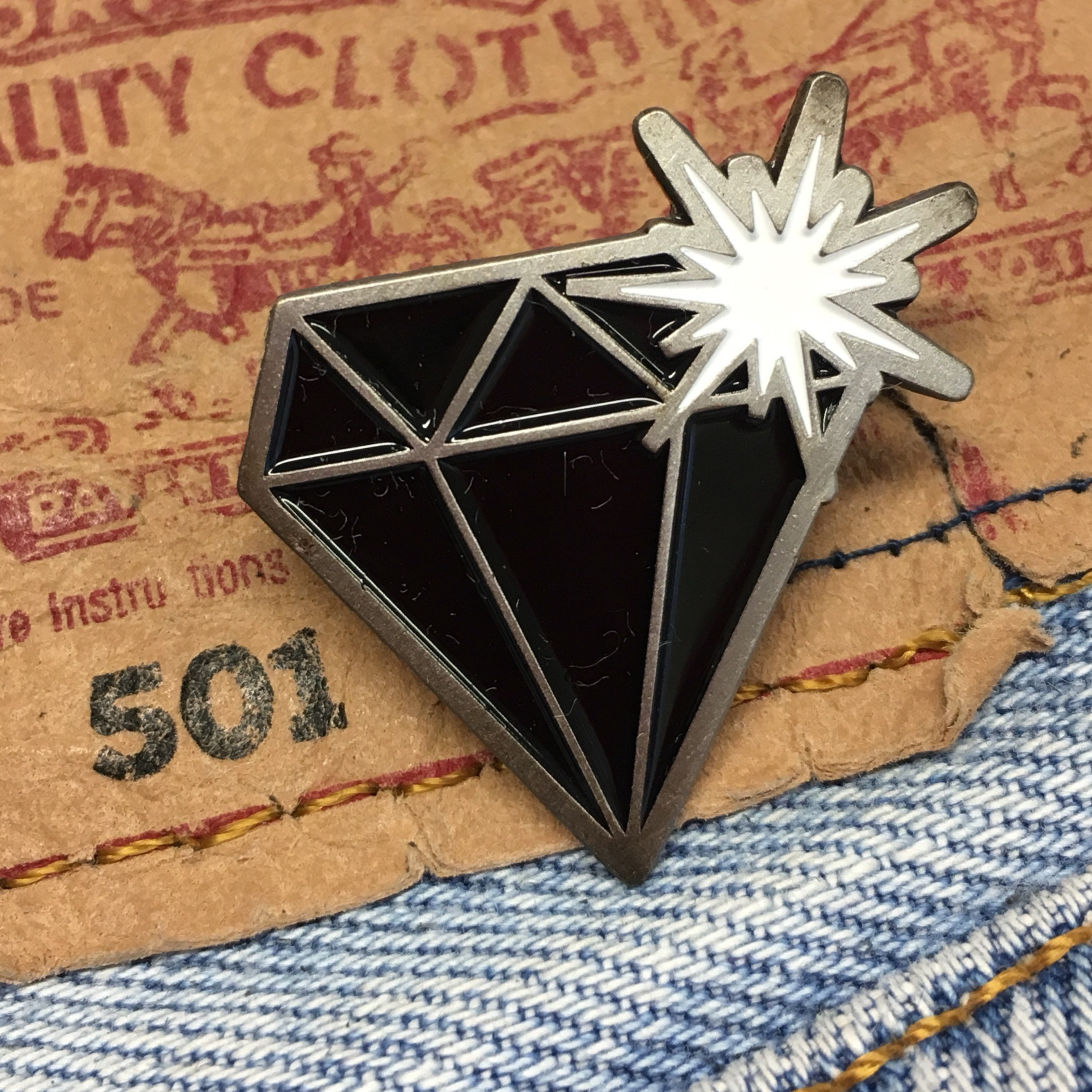 Black Diamond Gem, Jewel, Enamel Pin Badge, Soft Enamel, Tattoo
