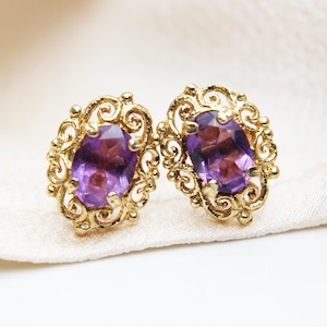Vintage Amethyst Solitaire Stud Earrings