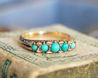 Vintage Natural Turquoise Five Stone Ring
