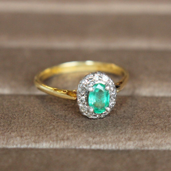 Vintage Emerald and Diamond Cluster Ring