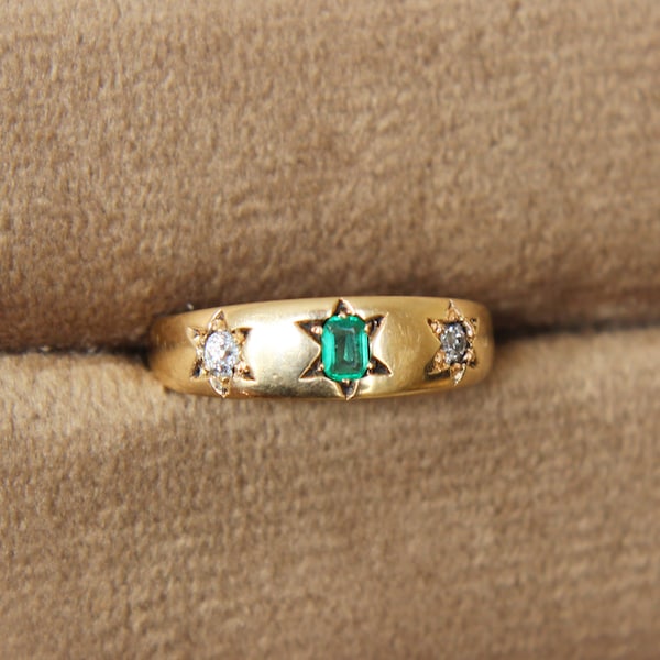 Victorian Emerald and Old Cut Diamond Gypsy Ring
