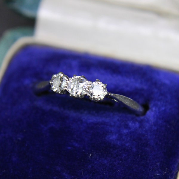 Victorian 0.40 Carat Three Stone Old Cut Diamond Ring Platinum