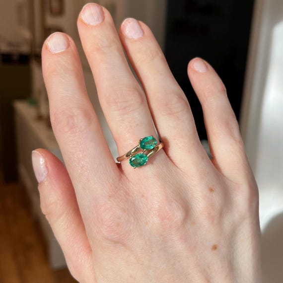 Emerald Two Stone Crossover Ring - image 6