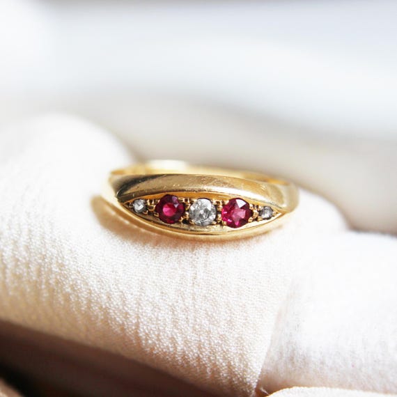 Edwardian Ruby and Diamond Five Stone Ring - image 1