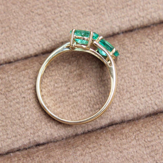 Emerald Two Stone Crossover Ring - image 2