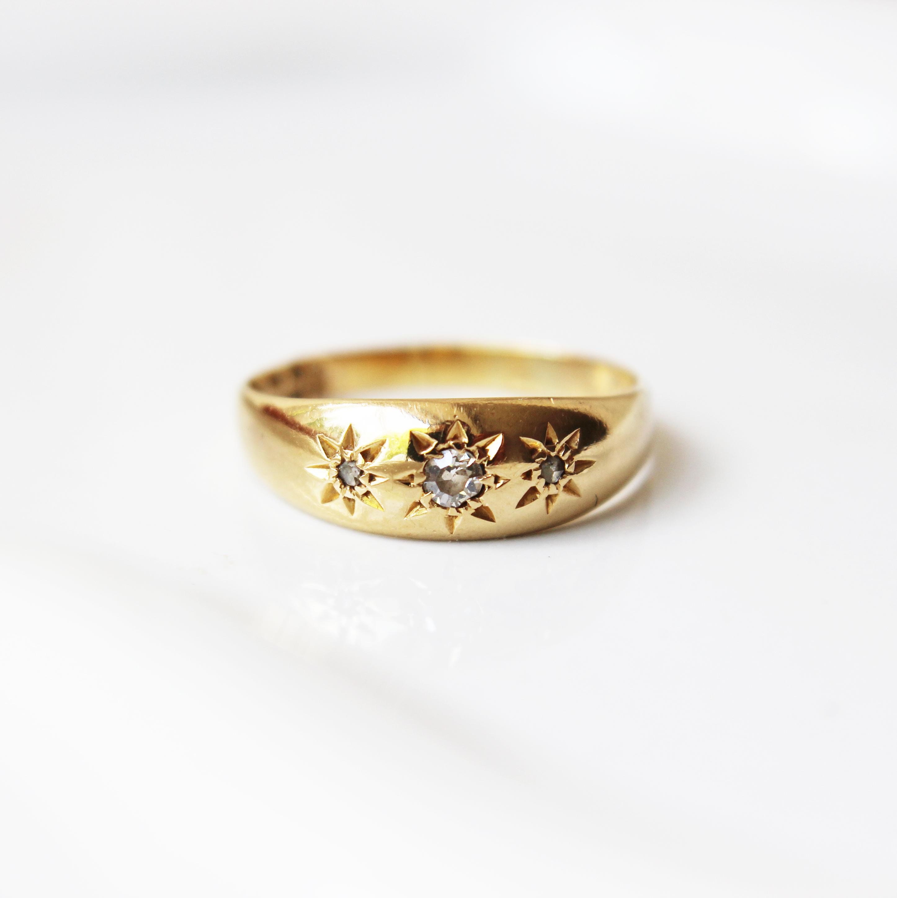 Victorian Three Stone Diamond Starburst Ring
