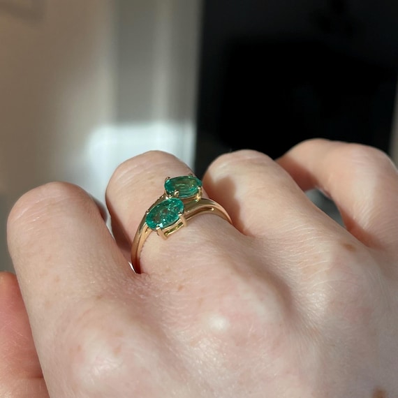 Emerald Two Stone Crossover Ring - image 7