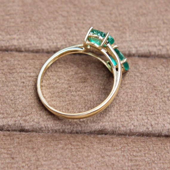 Emerald Two Stone Crossover Ring - image 4