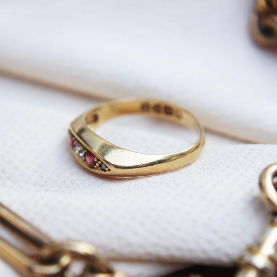 Edwardian Ruby and Diamond Five Stone Ring - image 2